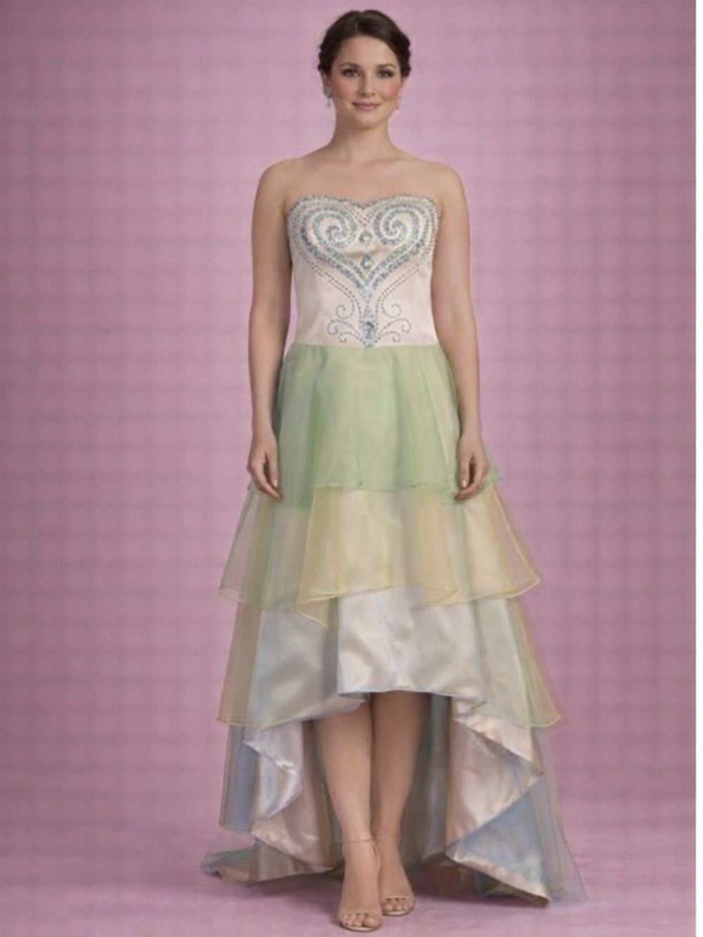 Strapless Pastel Layered High-Low Dress